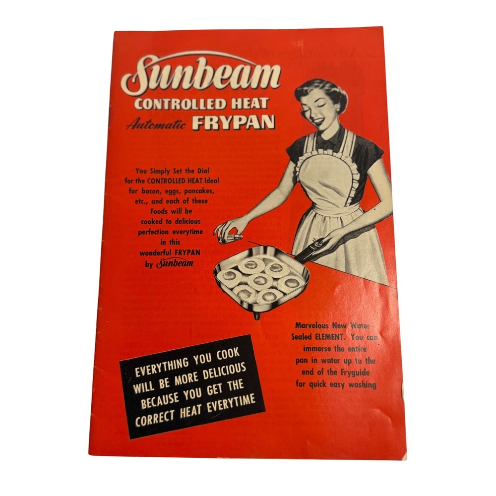 VTG Sunbeam Controlled Heat Automatic Frypan Recipe Booklet Red 1953 Mid Century